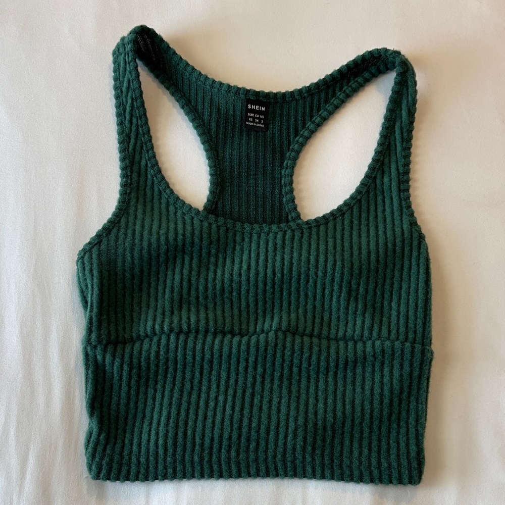 SHEIN Dark Green Ribbed Crop Top